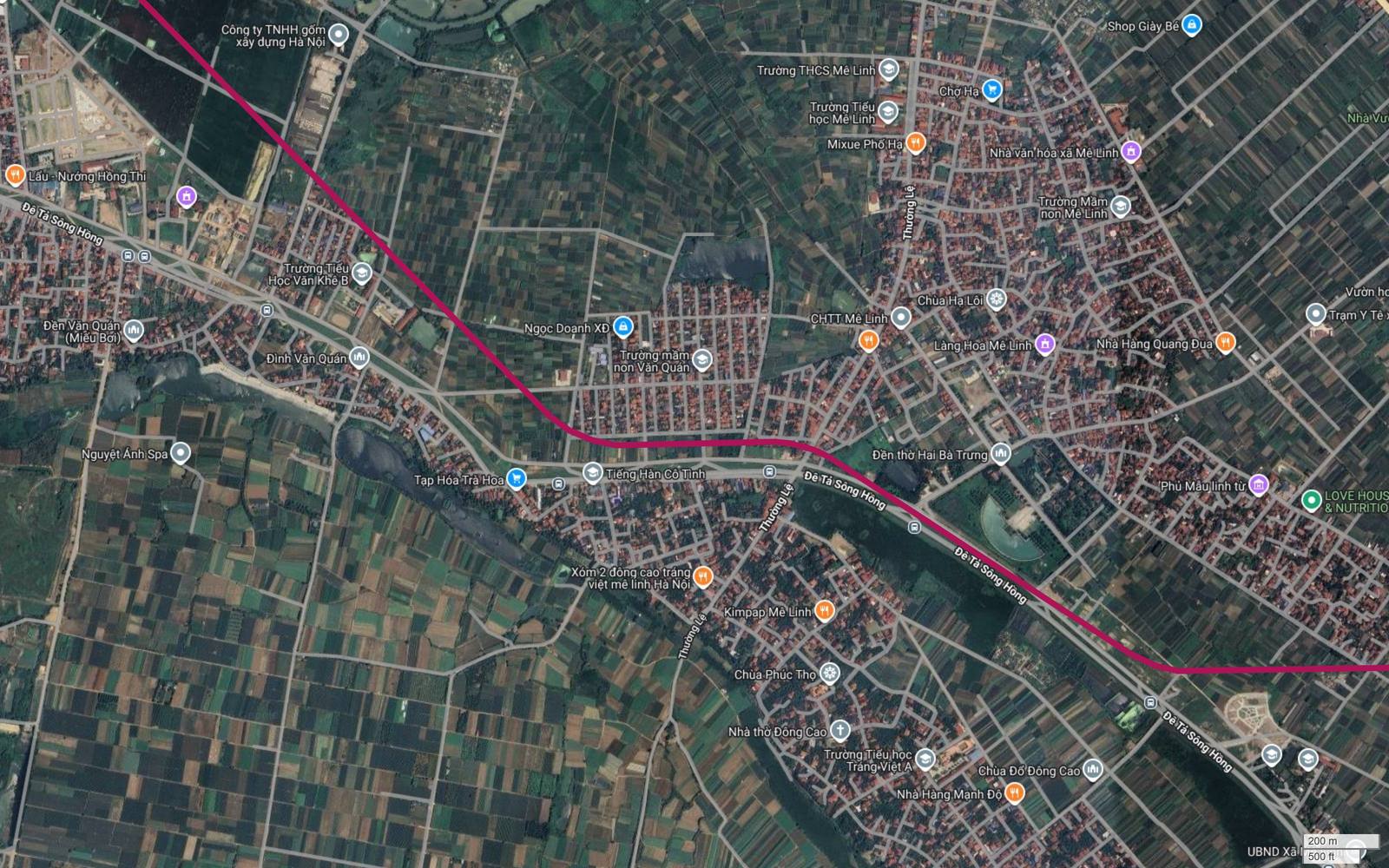 Hành lang metro số 18 nhập trục đê Tả Sông Hồng tại Đồng Cao, Tráng Việt, đi sát dãy phố mặt đê