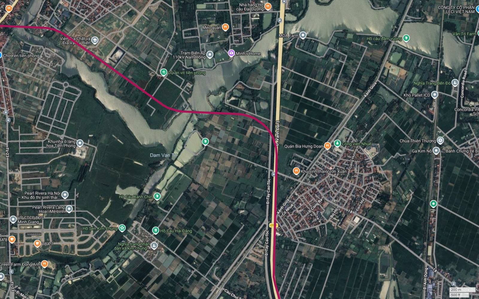 Đoạn tuyến metro số 18 chạy song hành với dải cao tốc CT.07 Tây Cao Tốc theo hướng bắc nam qua Kim Chung
