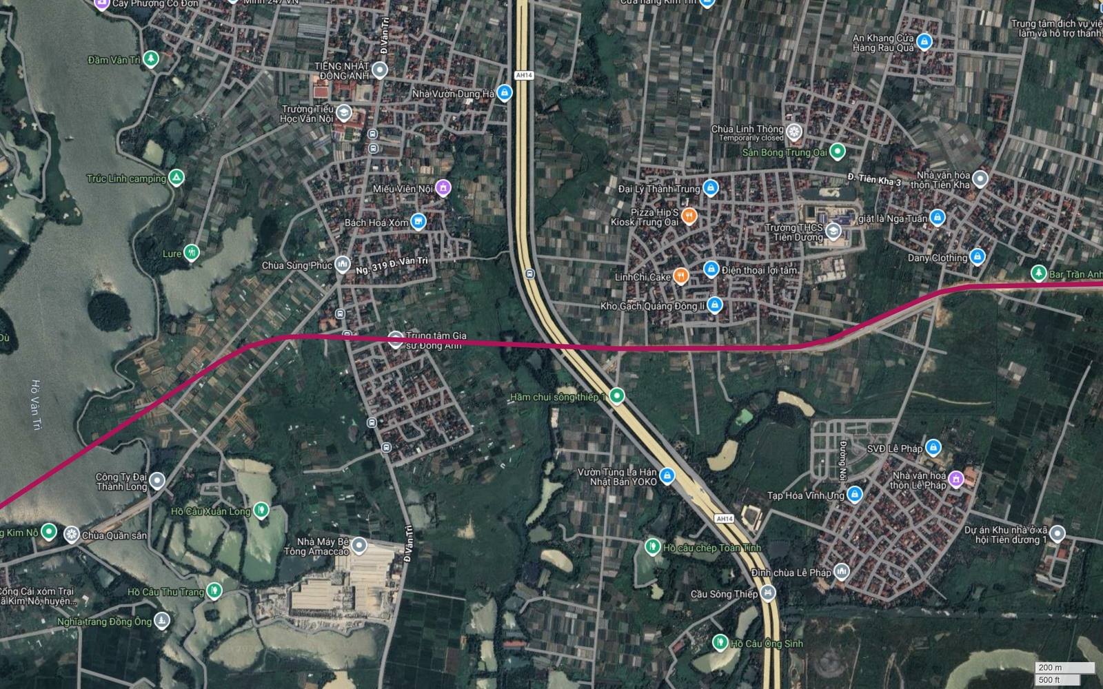 Điểm hành lang metro số 18 cắt ngang trục cao tốc AH14 tại Tiên Dương, cạnh Hầm chui sông thiếp 1